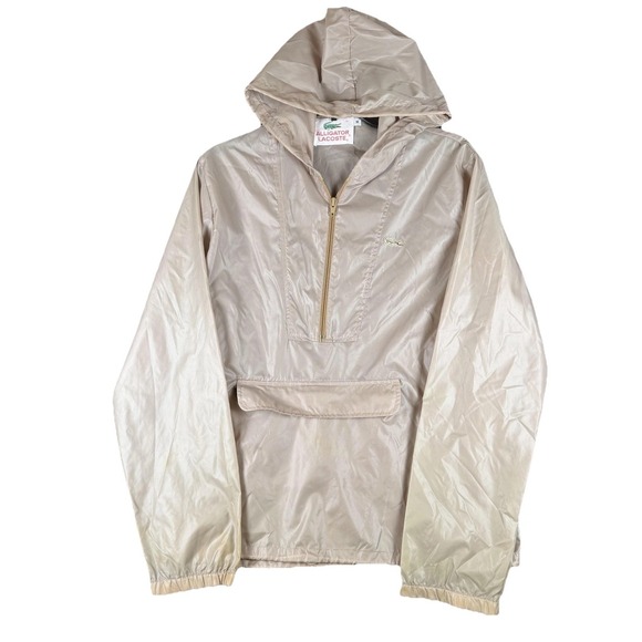 Lacoste Other - Vintage Lacoste Jacket Mens Medium Beige Hooded 1/4 Zip Windbreaker Pullover